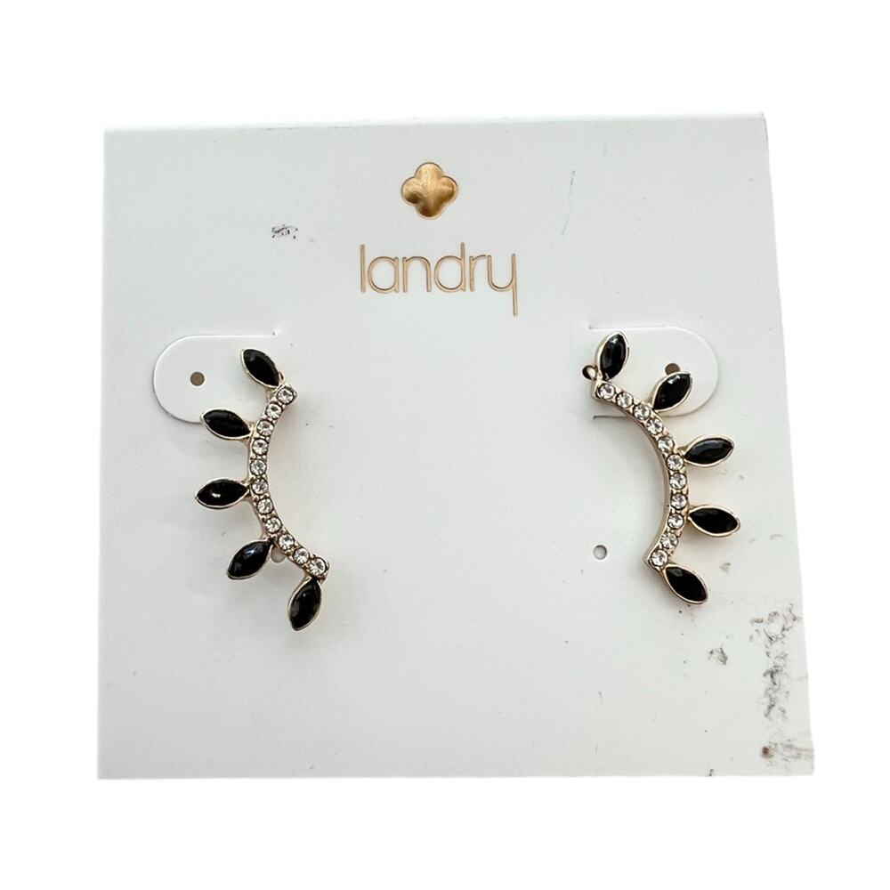 Landry earrings dainty gold black rhinestone earrings NWT